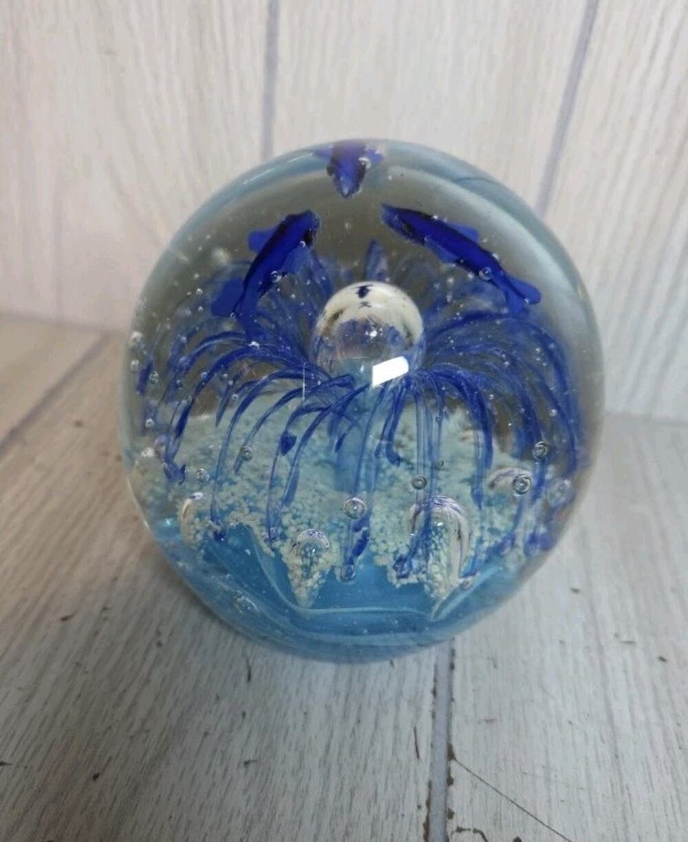 Vintage Paperweight Large Blue Fish Murano Style Heavy Glass Ocean Beach
